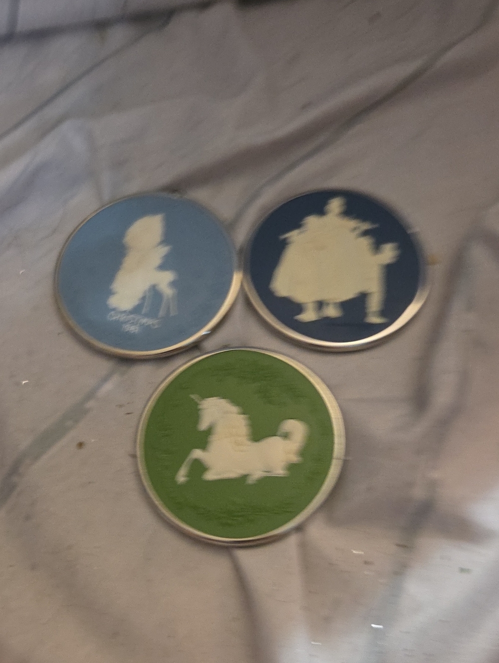 Set of 3 Hallmark Round Coaster Ornaments.  Vintage